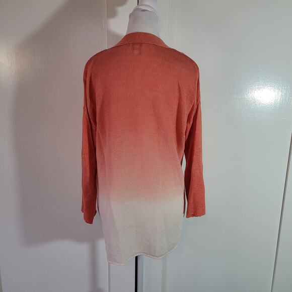 Chico's Size 1 US L 100% Linen Orange White Ombre Open Front Cardigan - Picture 3 of 9